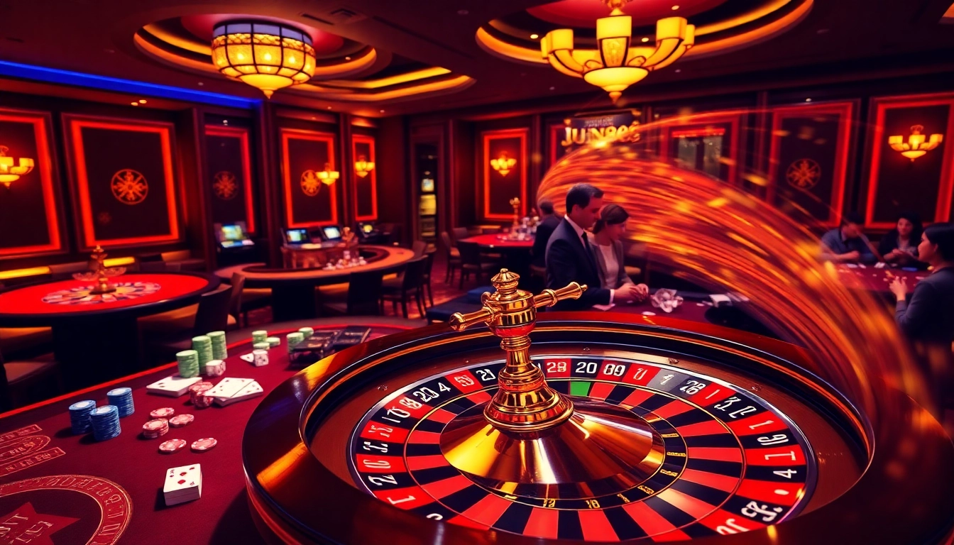 Experience the thrilling action at Jun888 casino, featuring vibrant games and engaging players.