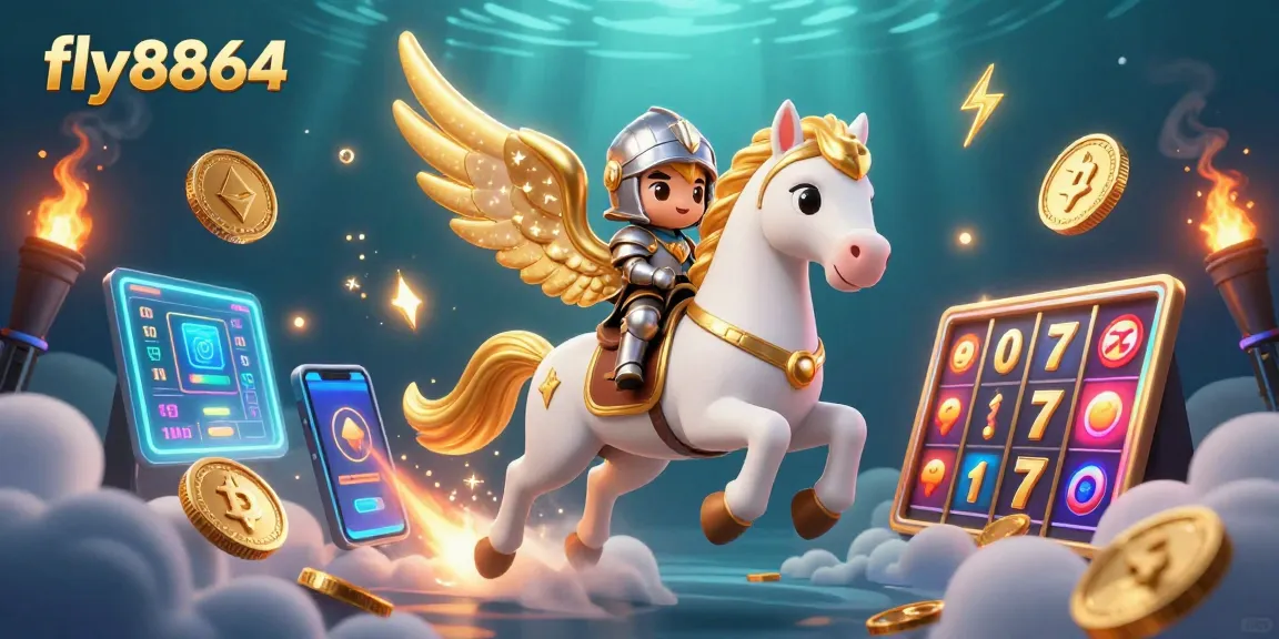 Experience the thrill of fly8864 with a dazzling 3D casino illustration showcasing vibrant games and elements.