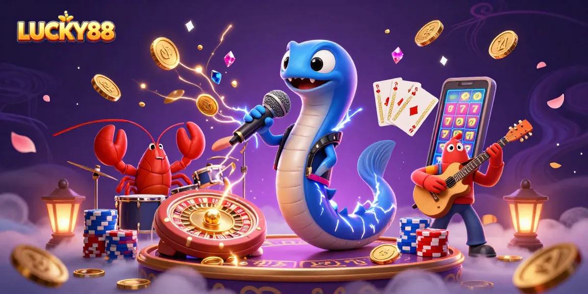 Experience LUCKY88 in a vibrant underwater casino scene with energetic characters and dynamic elements.
