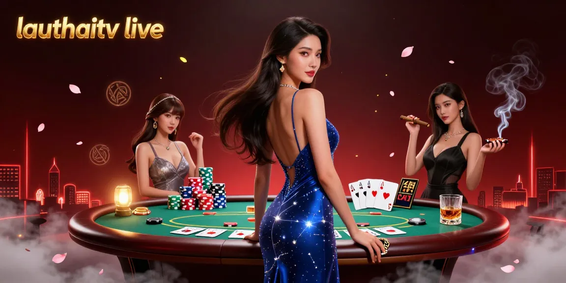 Experience lauthaitv live action with vibrant casino elements and winning poker hands in a rich 3D illustration.
