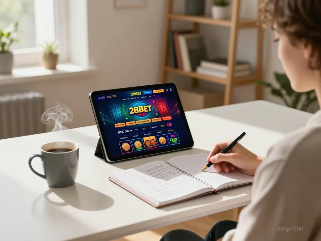 Engage in responsible online gaming with Đăng Ký 28Bet on tablet in a cozy home setting.