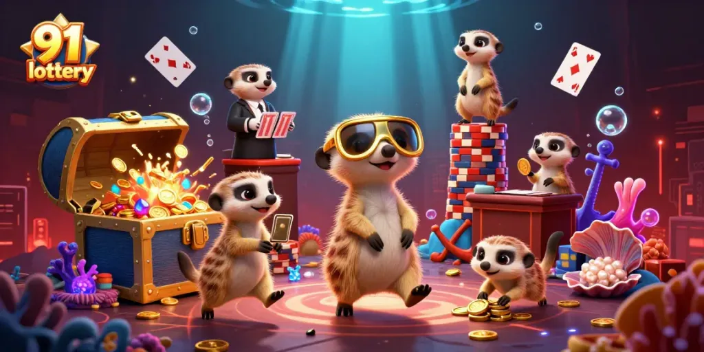 Engage in the thrilling 91 club lottery experience with lively meerkats running a dynamic casino operation.