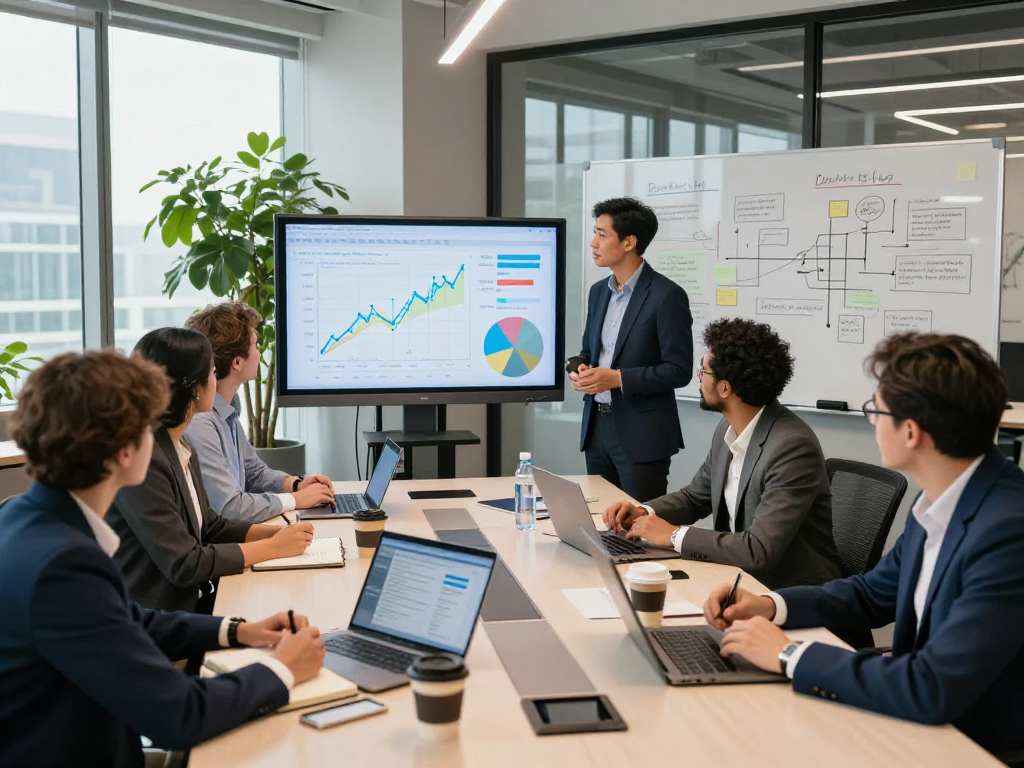 Teamwork and collaboration on IDXSTAR strategies in a modern office setting.