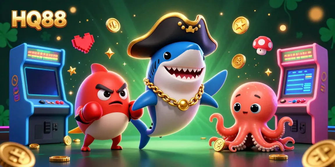 Engage with HQ88's thrilling casino experience featuring colorful 3D characters and game elements.