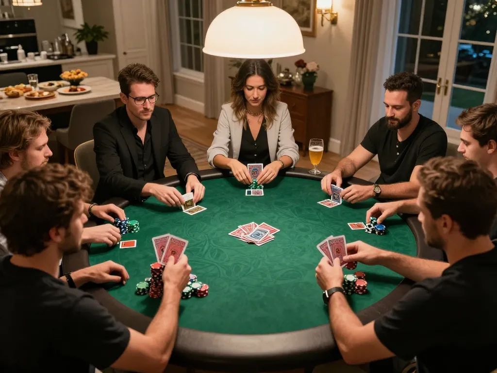 Engaging home poker game with friends showcasing DA88 strategy and excitement.