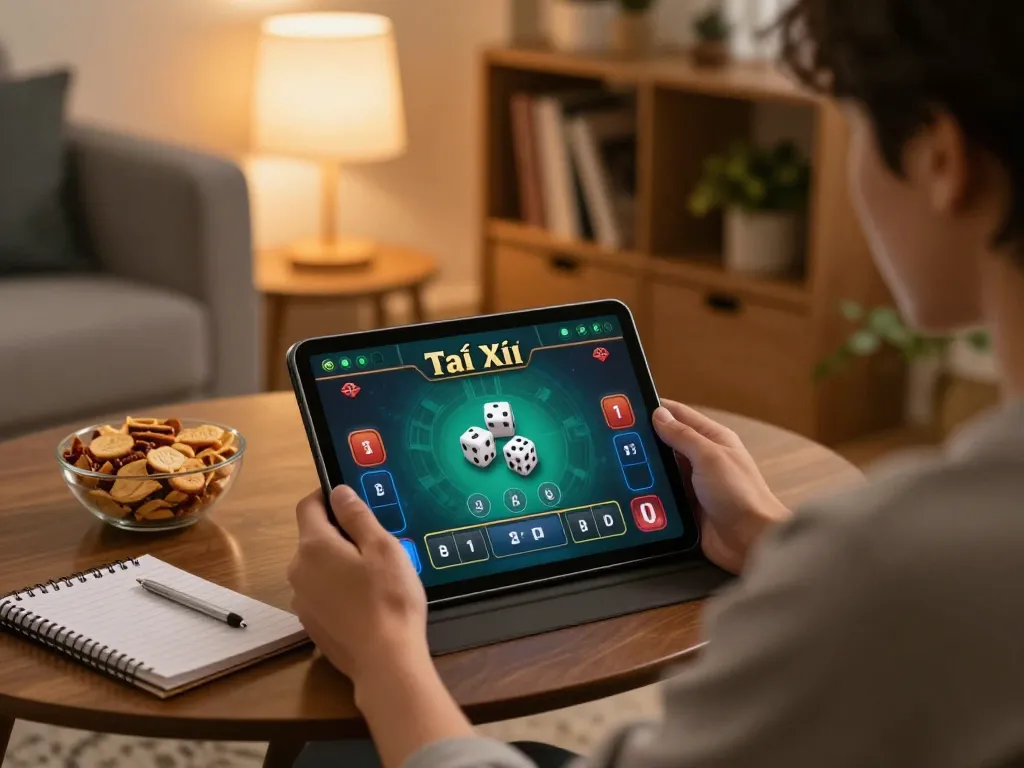Tài Xỉu online gaming experience at home as the user strategically places bets on taixiuonlinego.