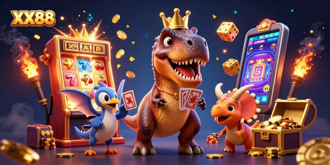 Experience thrilling gameplay at XX88 with vibrant characters, winning slot machines, and dazzling casino elements.