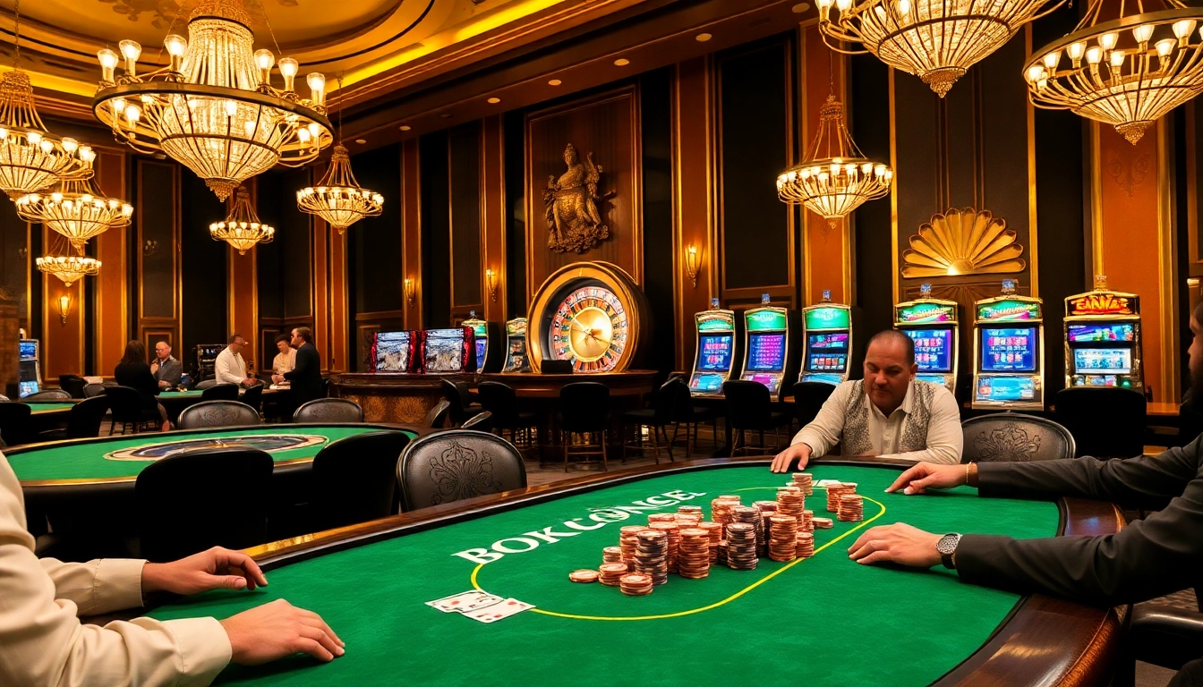 Exciting casino scene at http://sunwin.loans/ with poker tables, slot machines, and roulette wheels.