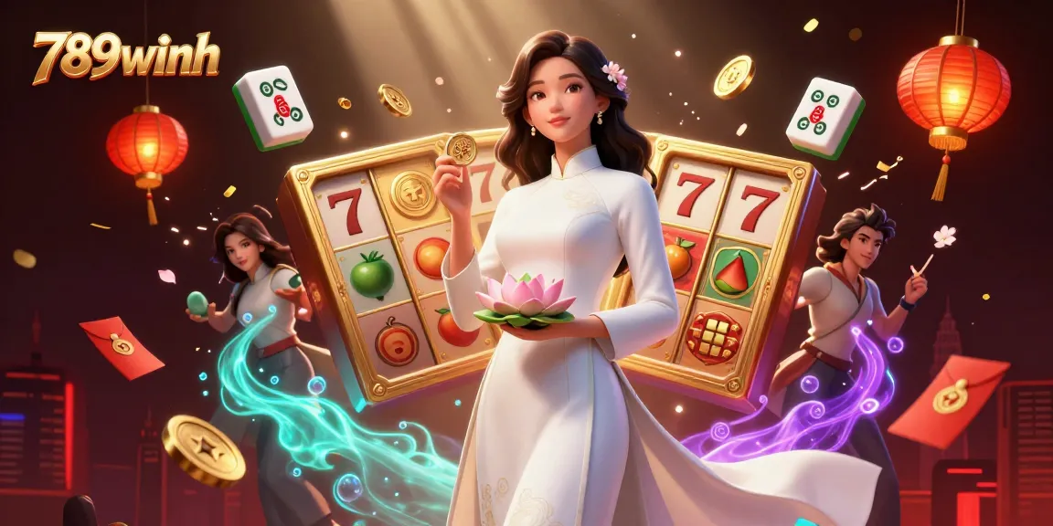 Experience the excitement of 789winh with vibrant slot games amid a stunning 3D casino scene.