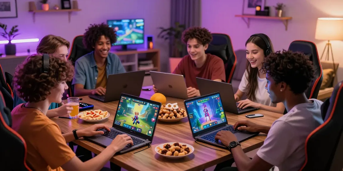 Friends enjoying a multiplayer xxx game in a colorful, immersive gaming environment.