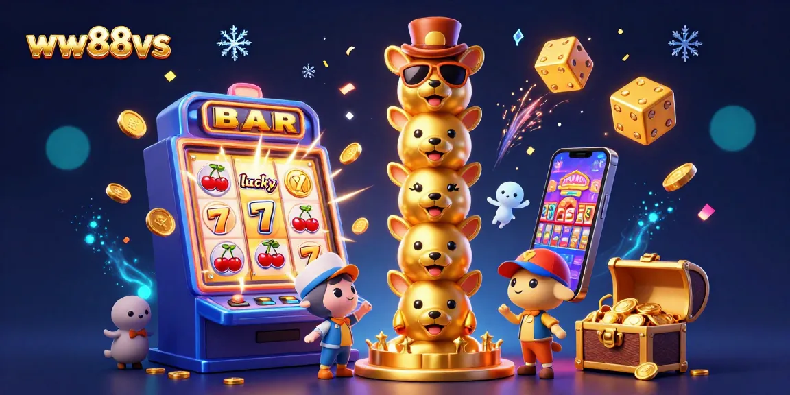 Experience thrilling slots at ww88vs with a vibrant 3D casino scene featuring a golden totem pole and jackpot excitement.