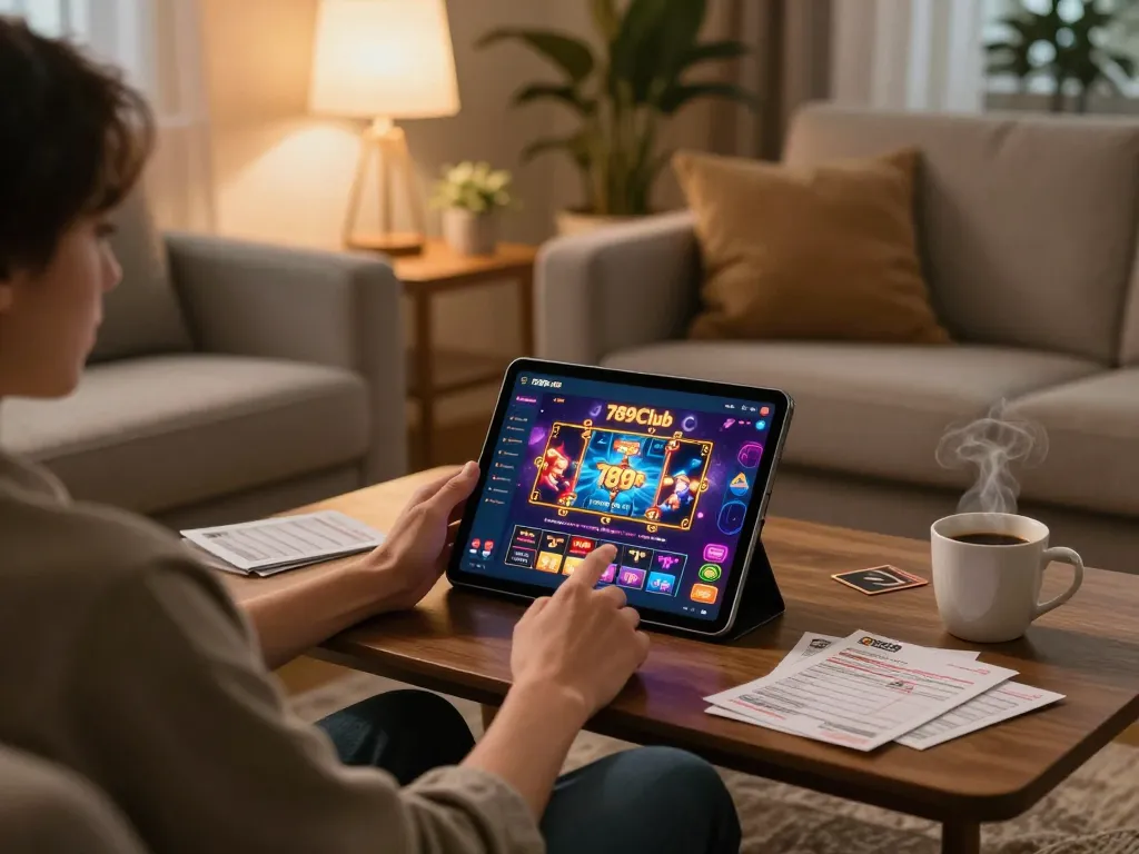 Enjoying dynamic gameplay on the 789Club casino app in a cozy home setup