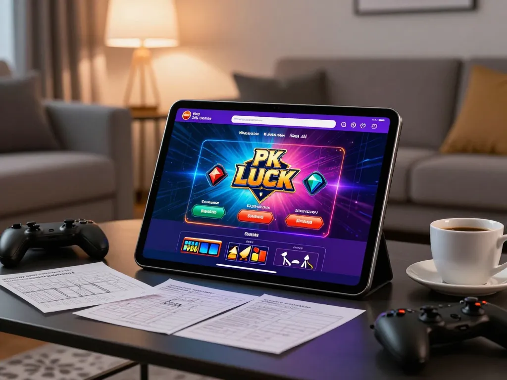 Engaging with the new pk luck casino platform on a tablet in a cozy home setting, showcasing online gaming excitement.