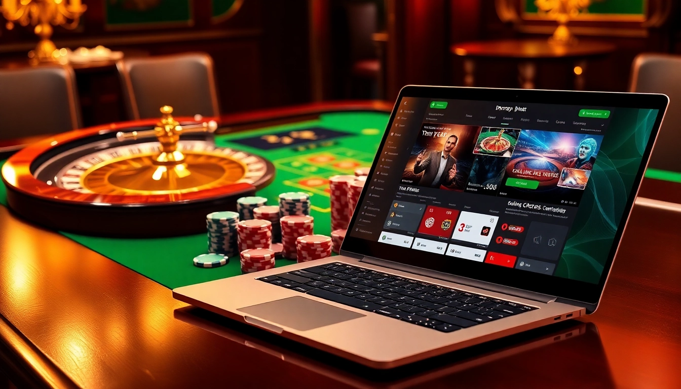 Engage with exciting online gambling features at https://kjc.football/, showcasing a luxury casino setting.