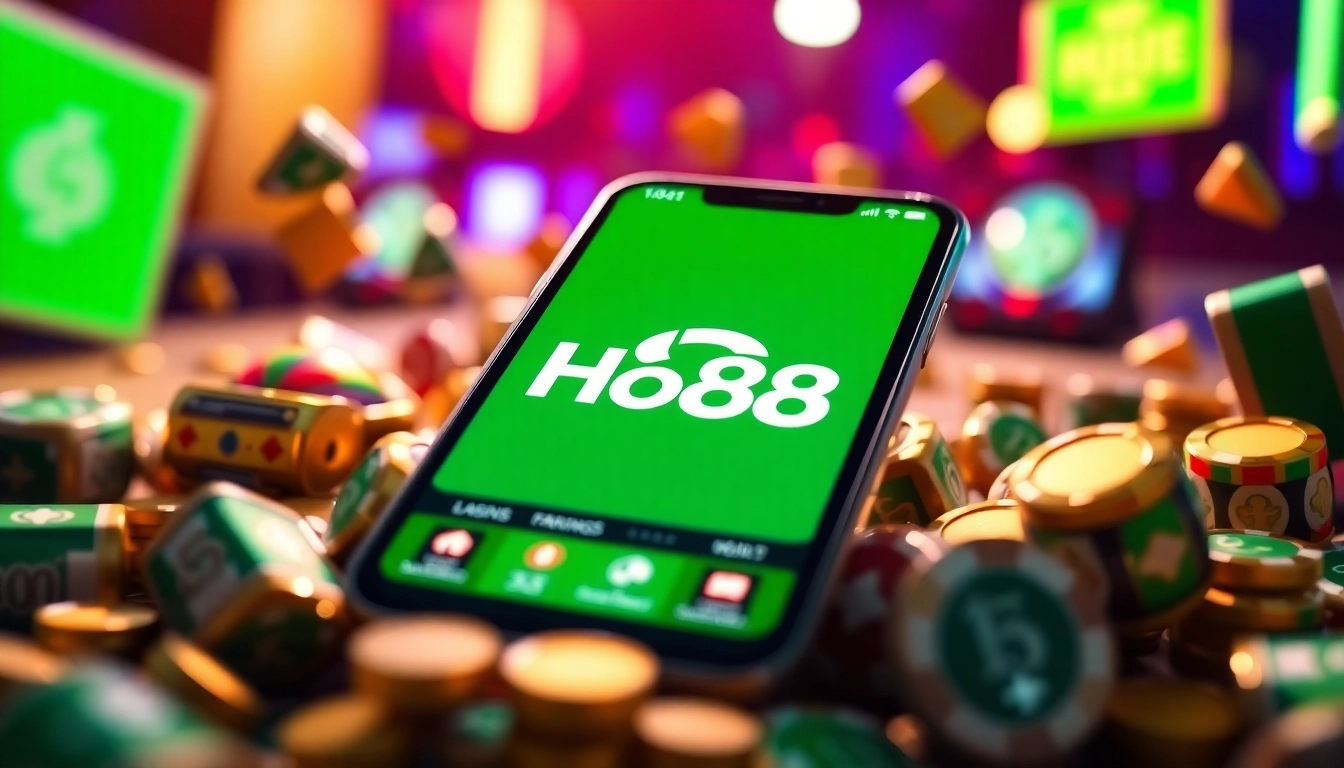 Ho88 mobile app interface showcasing online gambling features like sports betting and casino games.