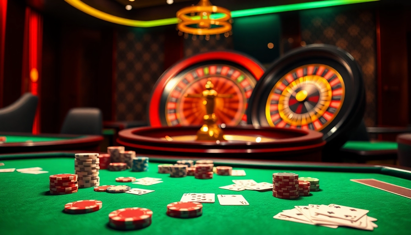Experience intense online gaming action at 58win1 with elegant casino tables and vibrant roulette wheels.