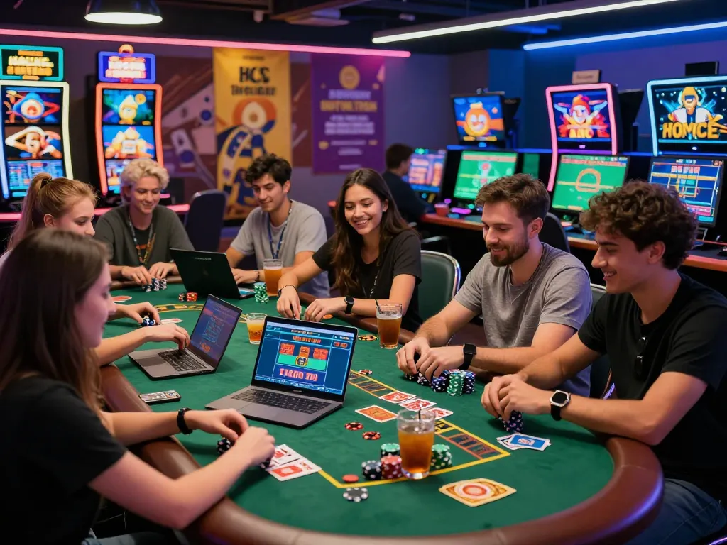 Exciting gaming experience with friends at gem88 online casino, showcasing diverse casino games and engaging virtual atmosphere.