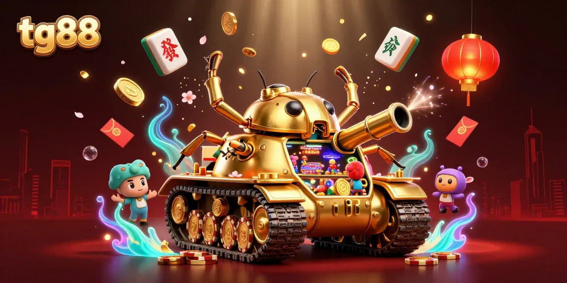 Experience the excitement of tg88 with a vibrant fantasy casino scene featuring a massive golden beetle tank and dynamic gaming elements.