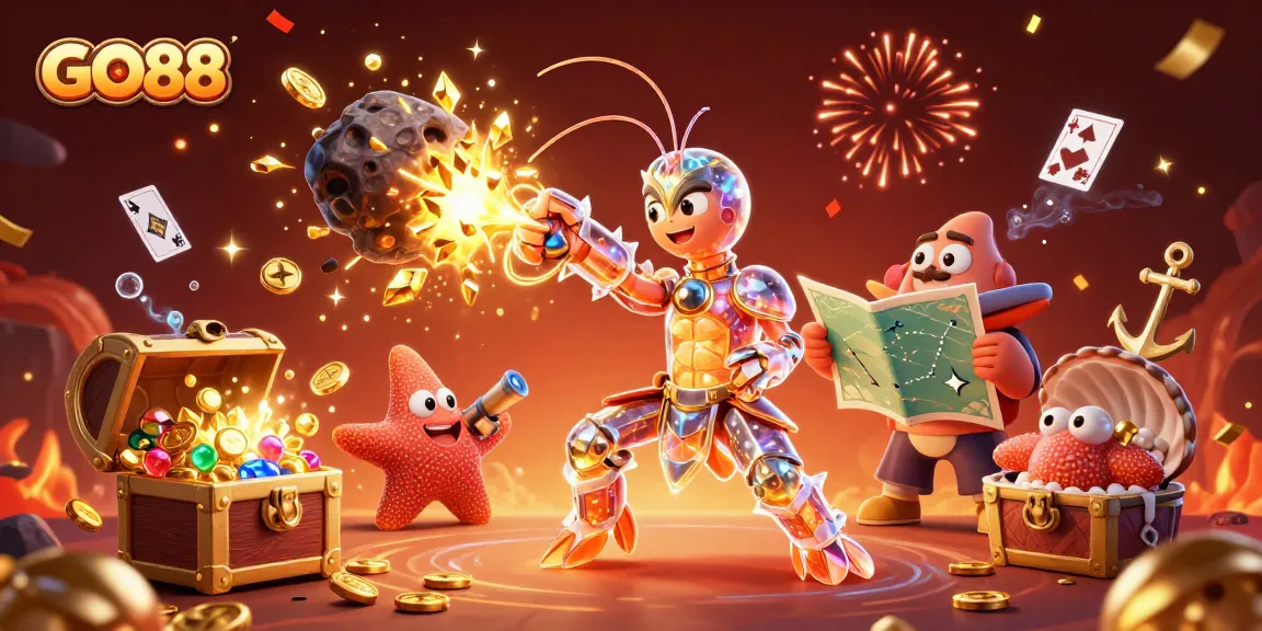 Experience GO88's thrilling gaming with a galactic samurai and underwater treasure in a vibrant scene.