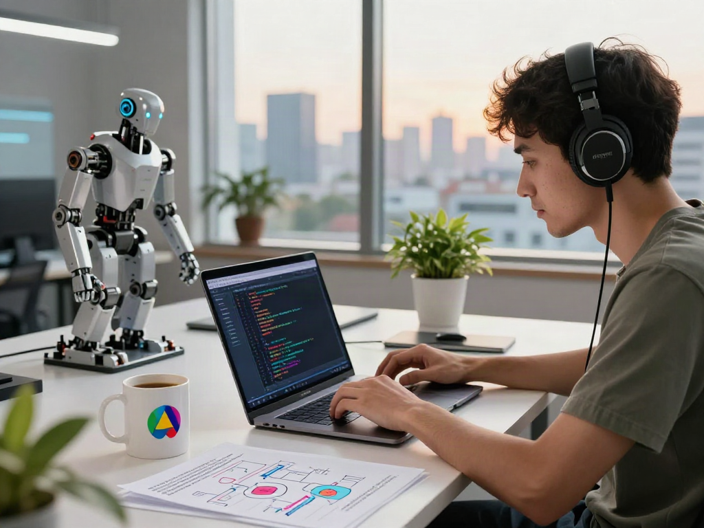 Innovative AI +18 web development scene showcasing coding and technology.