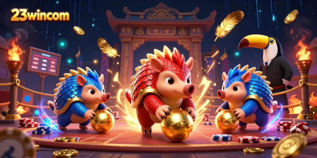 Engage in thrilling casino action with 23wincom, as rival pangolins roll into golden chips.