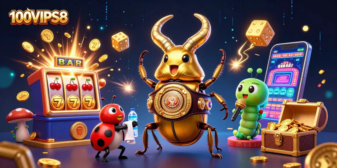 Experience excitement at 100VIPS8 with a golden stag beetle champion and thrilling casino elements.
