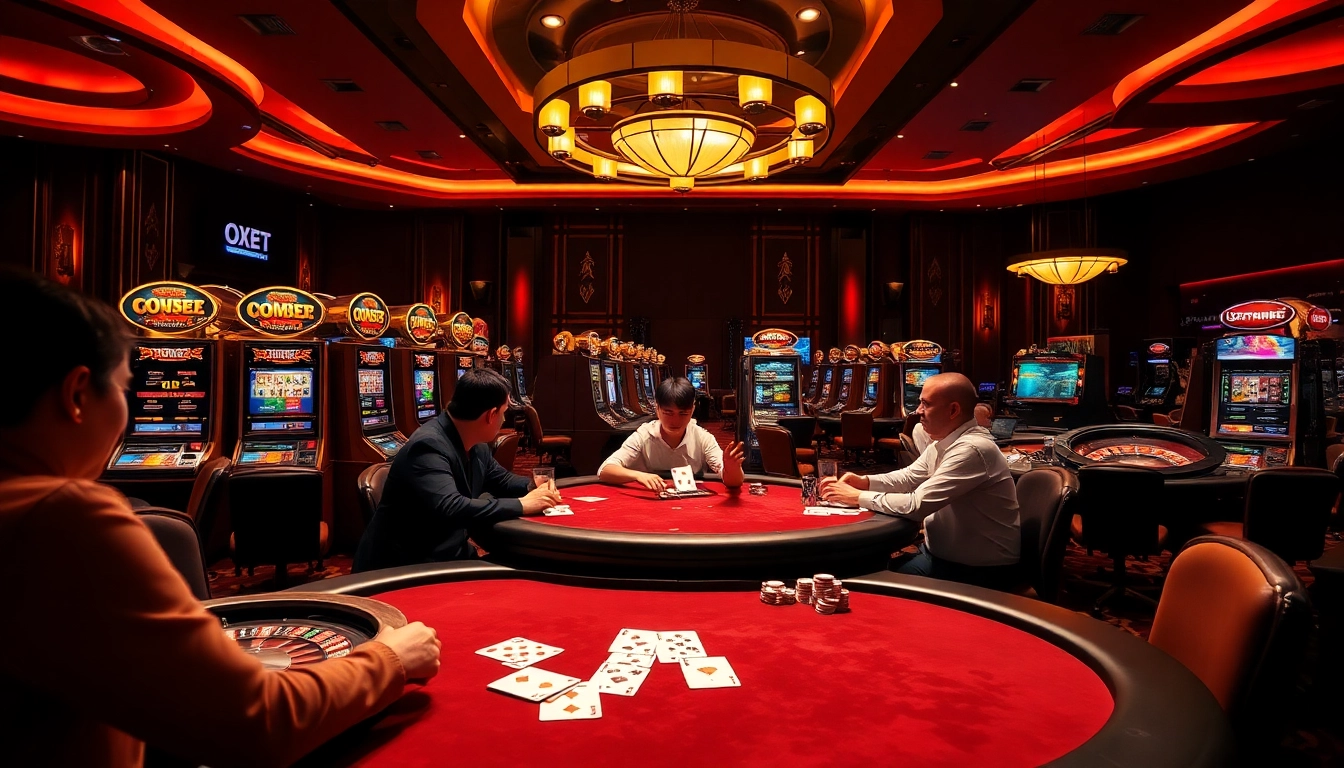 Thrilling poker action at an OXBET casino, showcasing excitement and luxury in gaming.