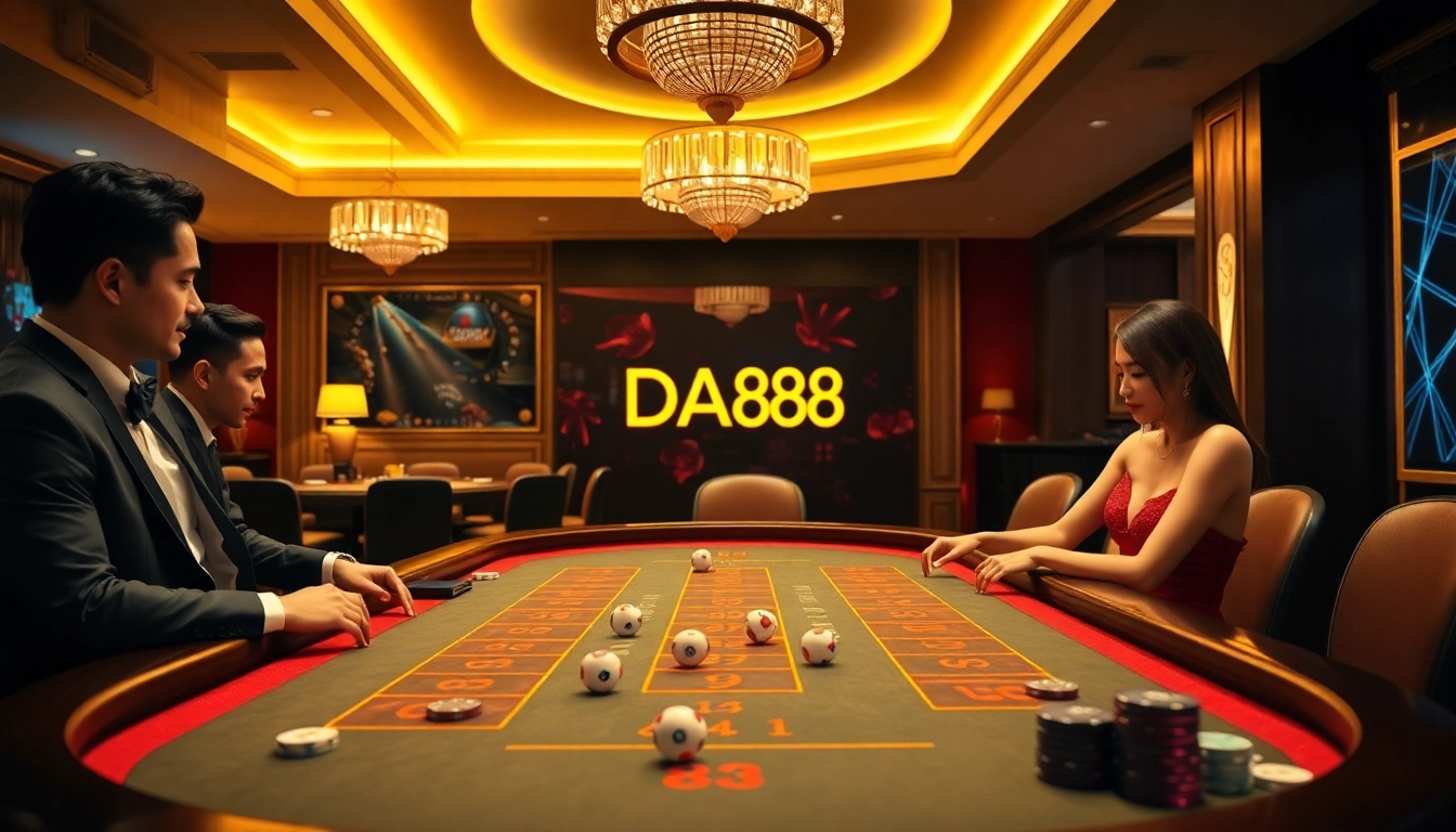 Winning at DA88: Players enjoying exciting casino games amid luxury decor.
