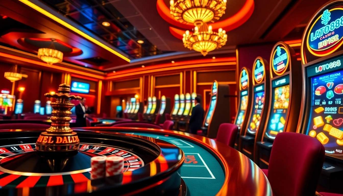 Exciting online gambling scene at loto188.gb.net featuring poker chips and a roulette wheel.