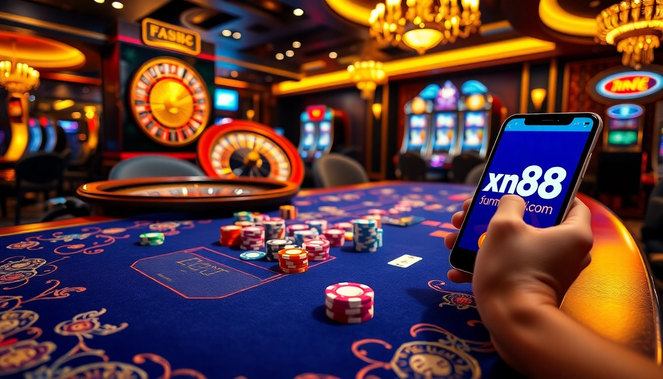 Experience the excitement at xn88 com's virtual casino, where players engage in thrilling card games amidst luxury.