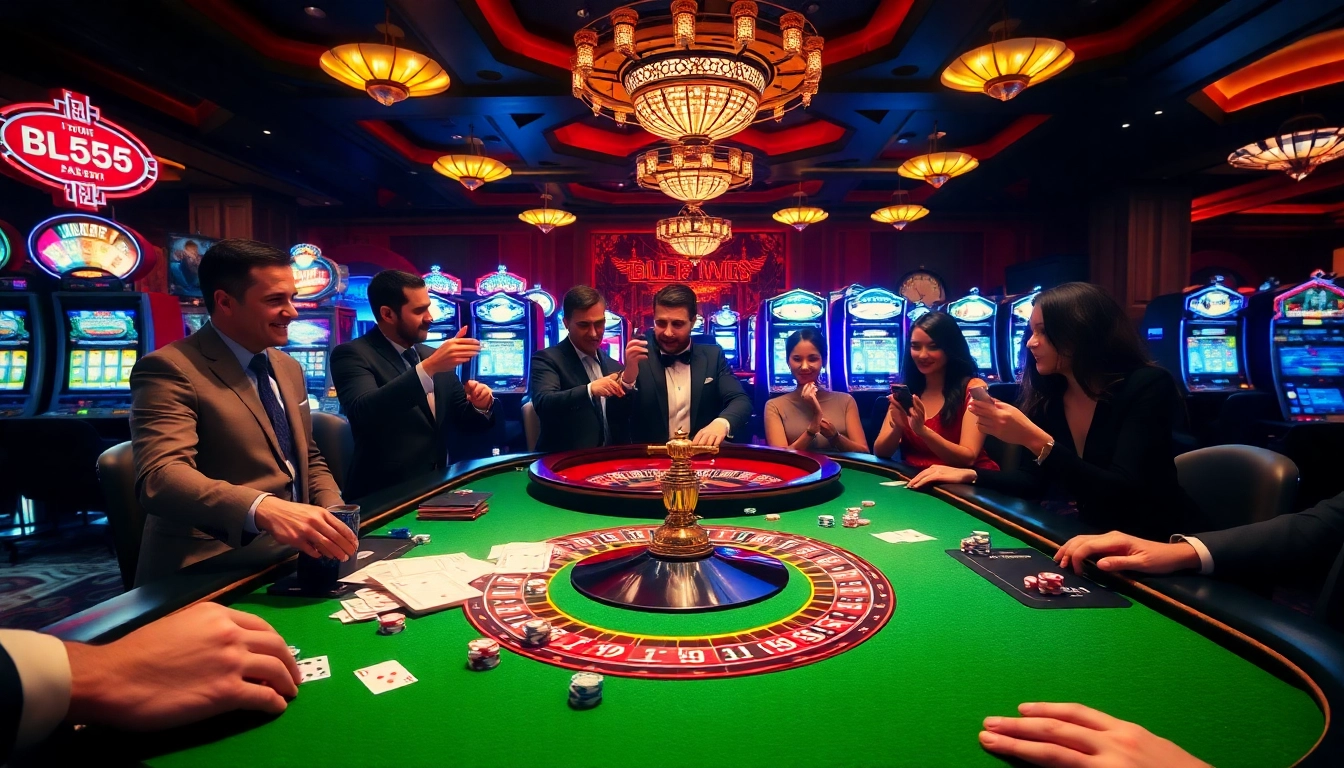 Engage in thrilling gaming experiences at BL555 with vibrant casino tables and exciting slot machines.