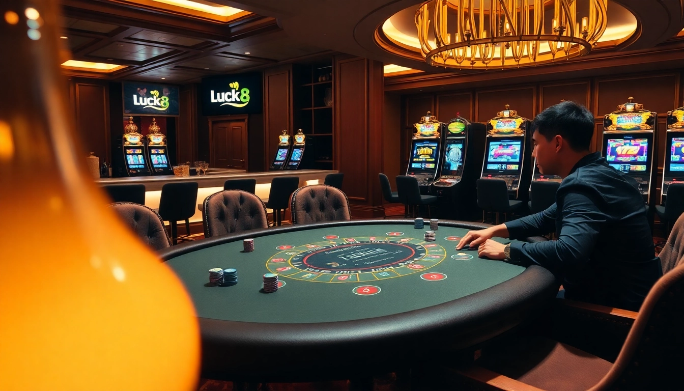 Experience the luxury of gambling at trang chủ luck8 with vibrant poker chips and an engaging blackjack game.