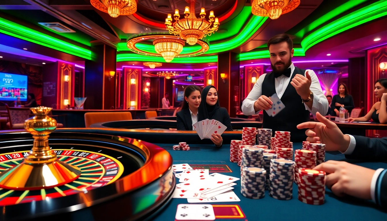 Exciting online gambling scene at tg88.com with casino tables and vibrant poker chips.